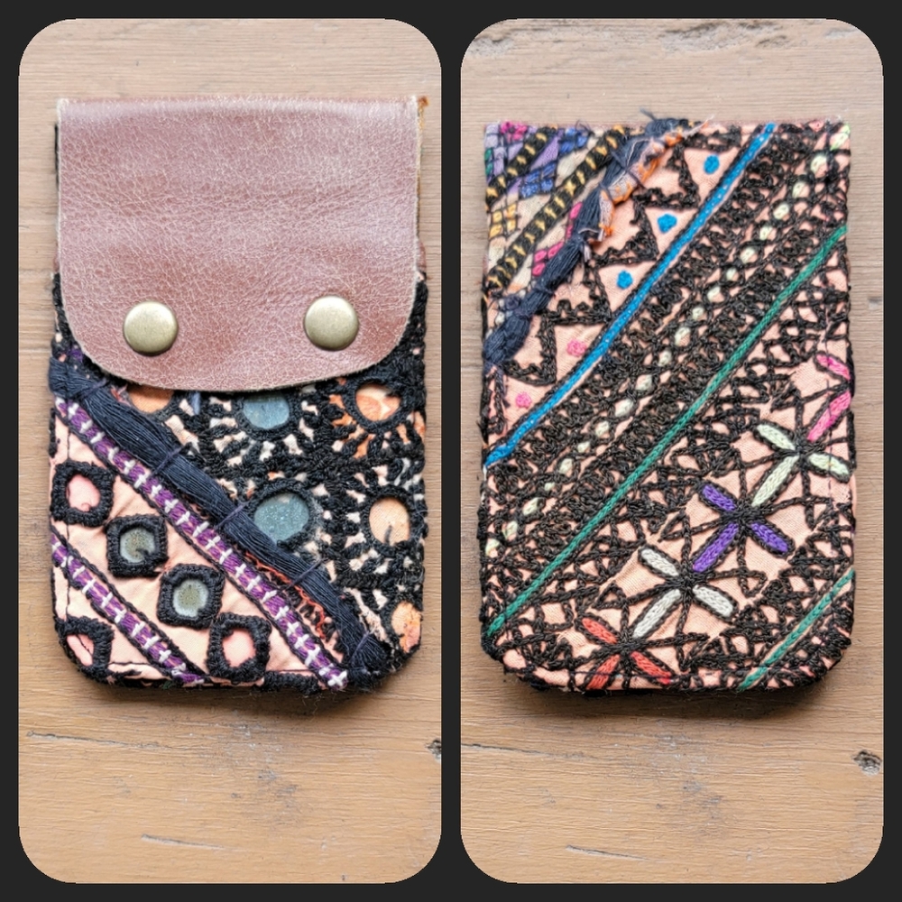 🍳🧠 Free People Boho Embroidered Repurposed vtg banjara hippie Wallet card case
